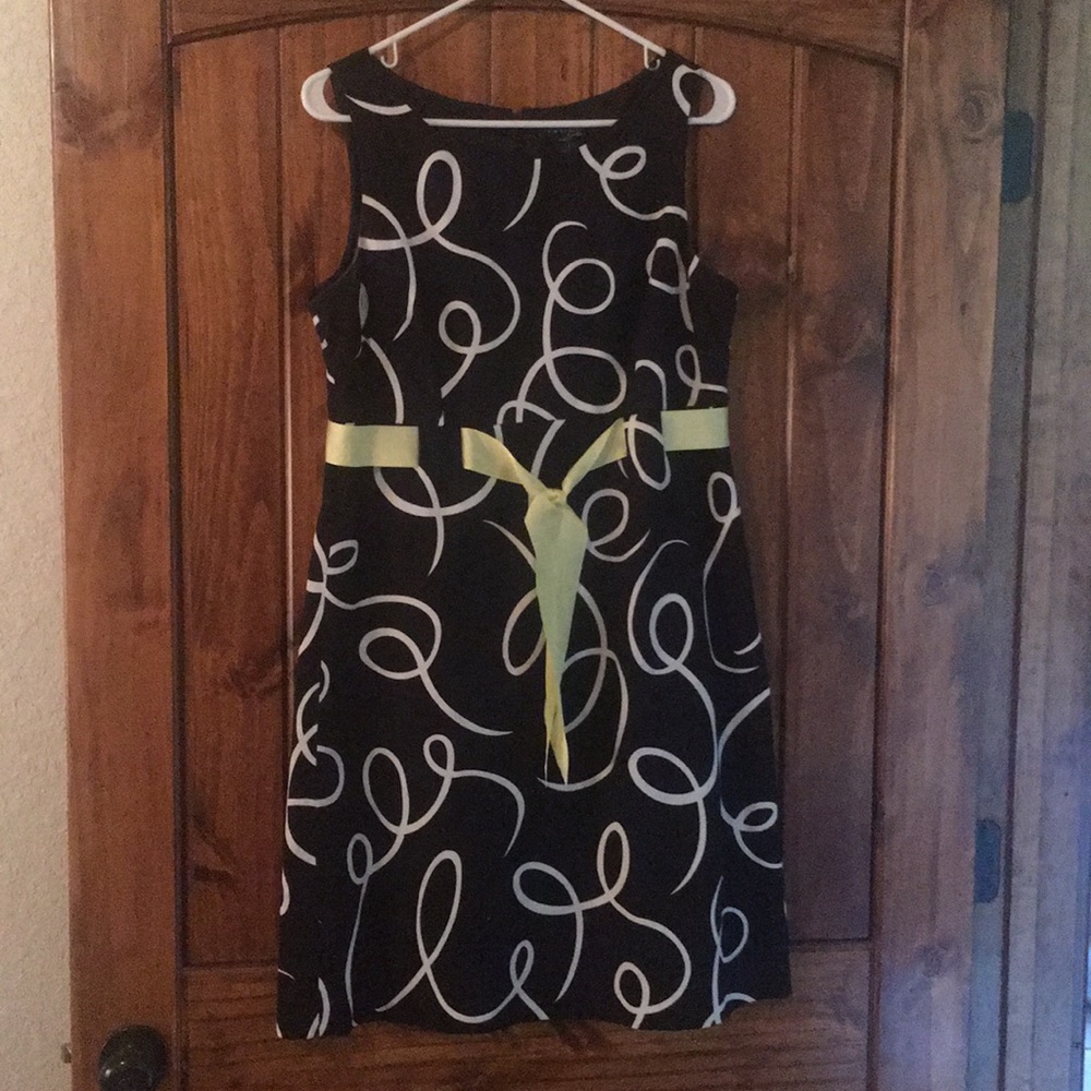 Black dress with yellow ribbon belt